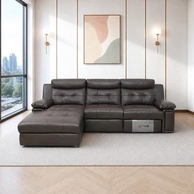 Gambar Informa Verona Sofa Sudut Recliner Kulit Kiri - Cokelat Tua