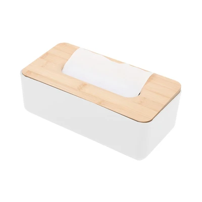 Gambar Stora 23x13x10.6 cm Kotak Tisu Dengan Tutup Bambu - Putih