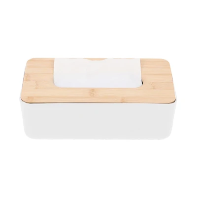 Gambar Stora 23x13x10.6 cm Kotak Tisu Dengan Tutup Bambu - Putih