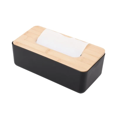 Gambar Stora 23x13x10.6 cm Kotak Tisu Dengan Tutup Bambu - Hitam
