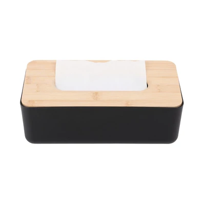 Gambar Stora 23x13x10.6 cm Kotak Tisu Dengan Tutup Bambu - Hitam