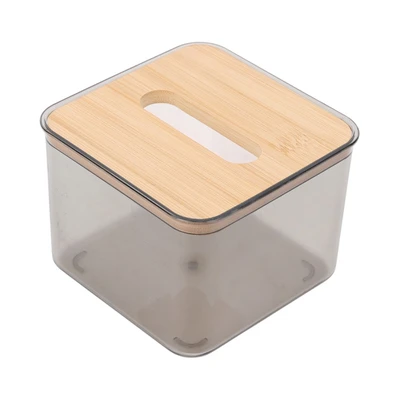 Gambar Stora 11x11x8.5 cm Kotak Tisu Dengan Tutup Bambu Cube Transparan