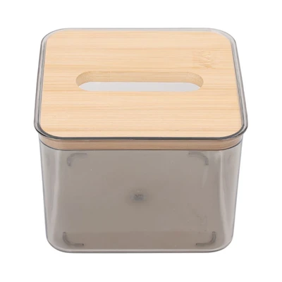 Gambar Stora 11x11x8.5 cm Kotak Tisu Dengan Tutup Bambu Cube Transparan