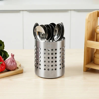 Gambar Stora Tempat Alat Makan Stainless Steel Round - Silver