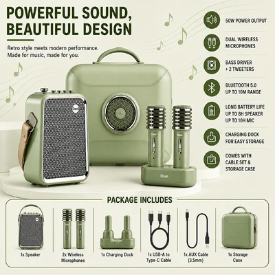 Gambar Divoom Songbird-HQ2 Set Speaker Karaoke - Hijau