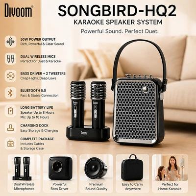 Gambar Divoom Songbird-HQ2 Set Speaker Karaoke - Hitam