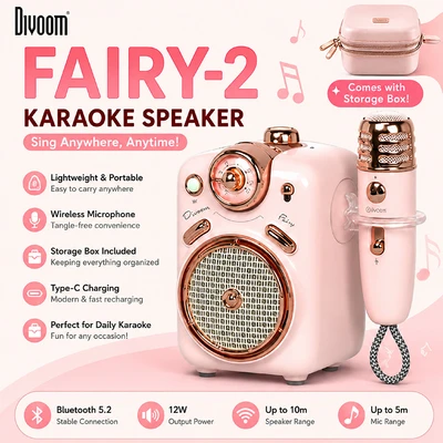 Gambar Divoom Fairy-2 Speaker Karaoke Bluetooth Dengan Microphone - Pink