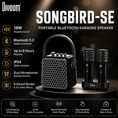 Gambar Divoom Songbird-SE Speaker Karaoke Bluetooth Dengan 2 Microphone - Hitam