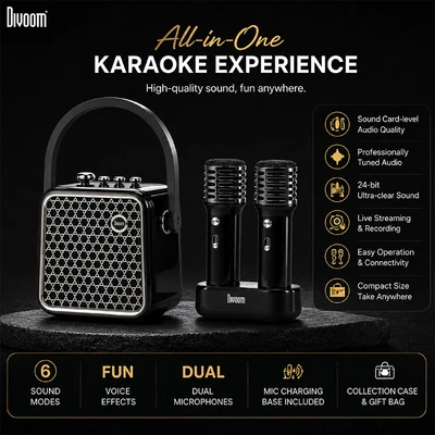 Gambar Divoom Songbird-SE Speaker Karaoke Bluetooth Dengan 2 Microphone - Hitam