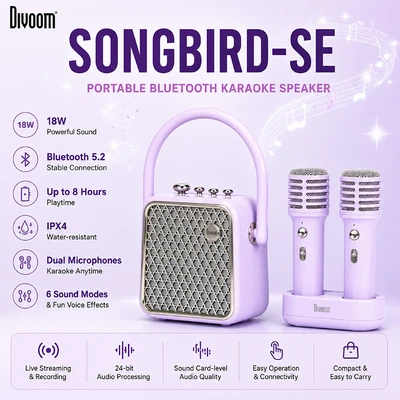 Gambar Divoom Songbird-SE Speaker Karaoke Bluetooth Dengan 2 Microphone - Ungu