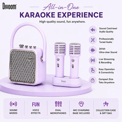 Gambar Divoom Songbird-SE Speaker Karaoke Bluetooth Dengan 2 Microphone - Ungu