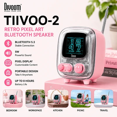 Gambar Divoom Tiivoo-2 Speaker Bluetooth Portable - Pink