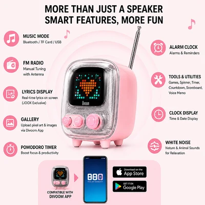 Gambar Divoom Tiivoo-2 Speaker Bluetooth Portable - Pink