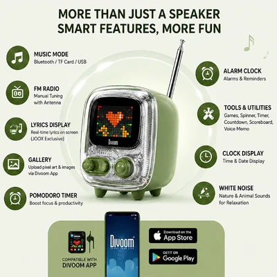 Gambar Divoom Tiivoo-2 Speaker Bluetooth Portable - Hijau