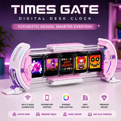Gambar Divoom Times Gate Jam Meja Digital - Pink