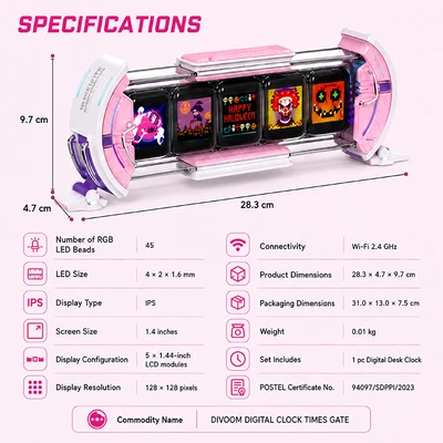 Gambar Divoom Times Gate Jam Meja Digital - Pink