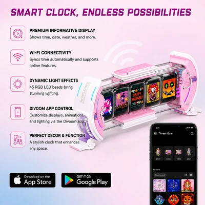 Gambar Divoom Times Gate Jam Meja Digital - Pink