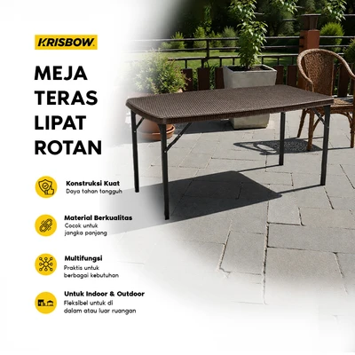 Gambar Krisbow Meja Lipat Rotan 152 cm - Cokelat