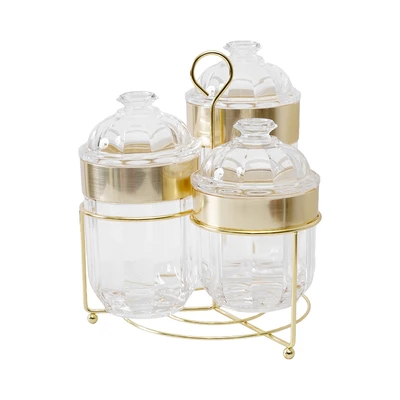 Gambar Culinart Pearl Stoples Akrilik Dengan Rak Set 3 pcs Transparan - Gold