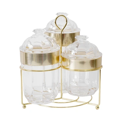 Gambar Culinart Pearl Stoples Akrilik Dengan Rak Set 3 pcs Transparan - Gold