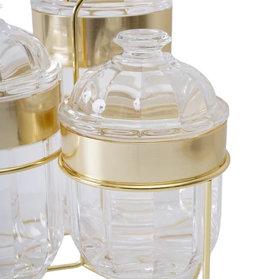 Gambar Culinart Pearl Stoples Akrilik Dengan Rak Set 3 pcs Transparan - Gold
