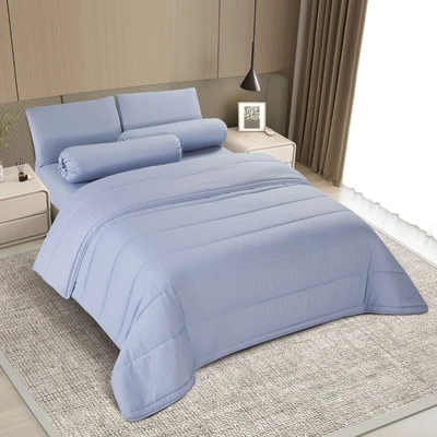 Gambar Informa 160x200 cm Set 6 pcs Seprai Queen Polyester Polby - Biru