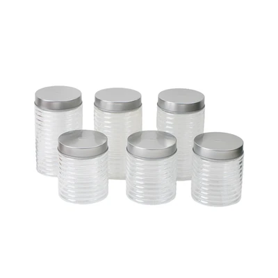 Gambar Culinart Stoples Kaca Dengan Tutup Putar Set 6 Pcs Transparan - Silver