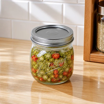 Gambar Culinart Mason Stoples Kaca Dengan Tutup Half Wide 480 ml Transparan