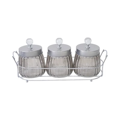 Gambar Culinart Stoples Kaca Dengan Tutup Crystal & Rak 480 ml Set 3 pcs Transparan - Silver
