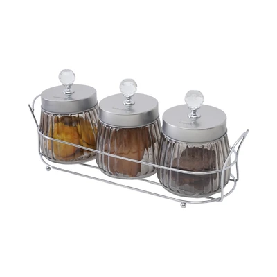 Gambar Culinart Stoples Kaca Dengan Tutup Crystal & Rak 480 ml Set 3 pcs Transparan - Silver