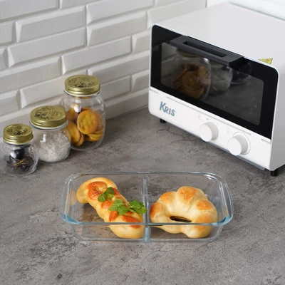 Gambar Culinart Loyang Kaca Dengan Sekat Rectangular 1.5 Liter Transparan
