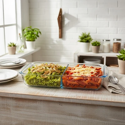Gambar Culinart Loyang Kaca Dengan Sekat Rectangular 1.5 Liter Transparan