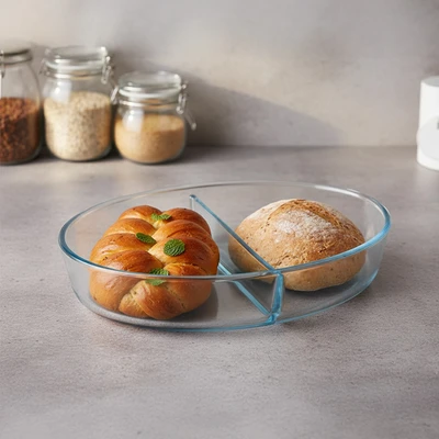 Gambar Culinart Loyang Kaca Dengan Sekat Oval 2.2 Liter Transparan