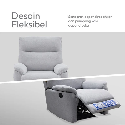 Gambar Cheers Mondi Sofa Recliner Fabric 1 Seater - Abu-Abu