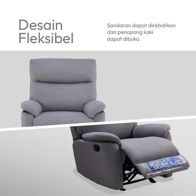 Gambar Cheers Mondi Sofa Recliner Rocking Fabric 1 Seater - Abu-Abu Tua