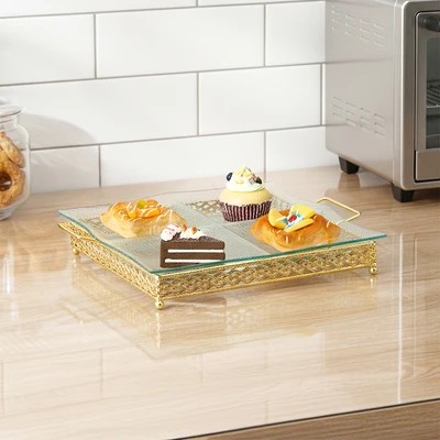 Gambar Appetite Zevy Wadah Saji Kaca 33x29.5x5.5 cm Transparan - Gold