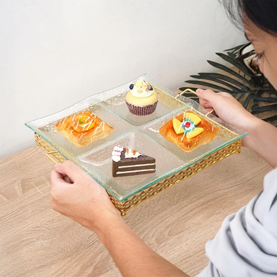 Gambar Appetite Zevy Wadah Saji Kaca 33x29.5x5.5 cm Transparan - Gold