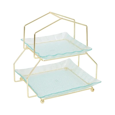 Gambar Appetite Zena Wadah Saji Kaca Dengan Rak 2 Tingkat  28x25x28 cm Transparan - Gold