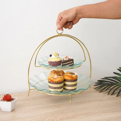 Gambar Appetite Zia Wadah Saji Kaca Dengan Rak 2 Tingkat 31x29x31 cm Transparan - Gold