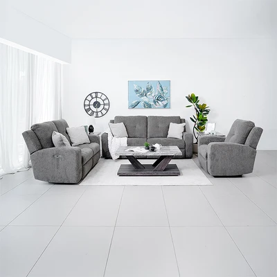 Gambar Ashley Danum Sofa Recliner Fabric 3 Seater - Abu-Abu