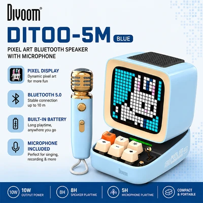 Gambar Divoom Ditoo-5M Speaker Bluetooth Portable Dengan Microphone - Biru