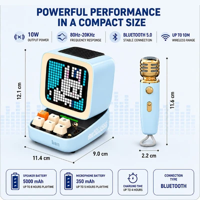 Gambar Divoom Ditoo-5M Speaker Bluetooth Portable Dengan Microphone - Biru