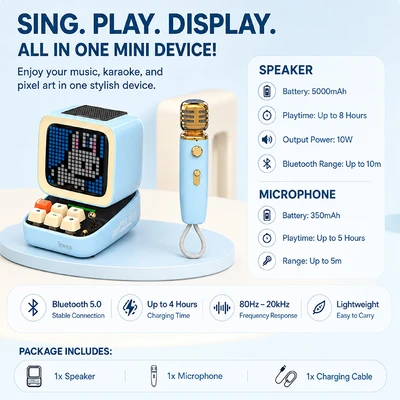 Gambar Divoom Ditoo-5M Speaker Bluetooth Portable Dengan Microphone - Biru