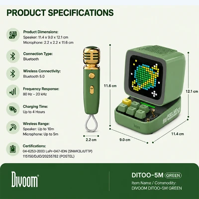 Gambar Divoom Ditoo-5M Speaker Bluetooth Portable Dengan Microphone - Hijau