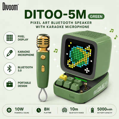 Gambar Divoom Ditoo-5M Speaker Bluetooth Portable Dengan Microphone - Hijau