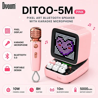 Gambar Divoom Ditoo-5M Speaker Bluetooth Portable Dengan Microphone - Pink