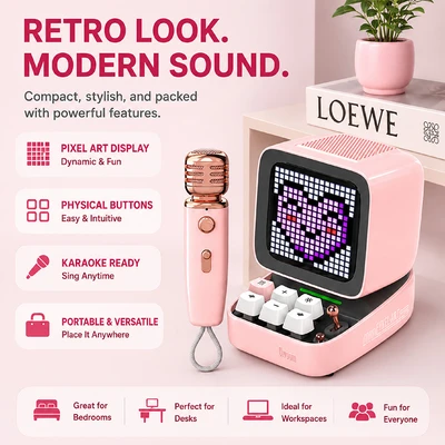 Gambar Divoom Ditoo-5M Speaker Bluetooth Portable Dengan Microphone - Pink