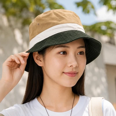 Gambar Ataru Topi Bucket Colorblock - Hijau/Cokelat