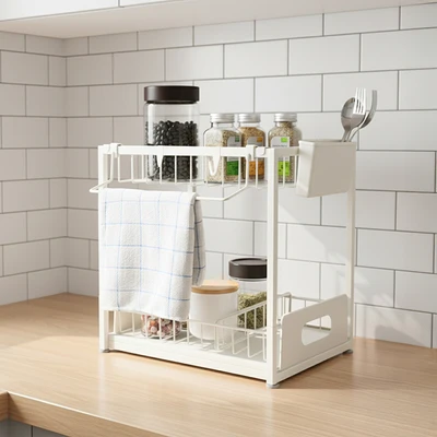 Gambar Informa Riona Rak Bumbu Dapur 2 Tingkat Dengan Hook Dan Holder - Putih