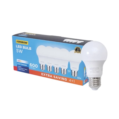 Gambar Krisbow Lumi Gen-2 Bohlam LED 5 Watt 600 Lumen Cool Daylight E27 Set 5 pcs - Putih